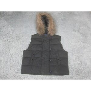 Gap Vest Womens Medium Black Hooded Puffer Down Quilted Faux Fur Outerwear